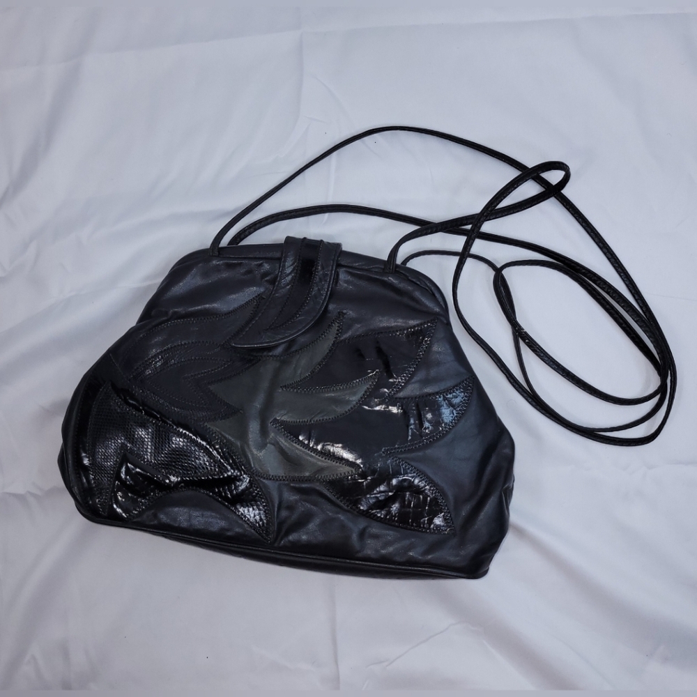 Vintage black pleather crossbody purse